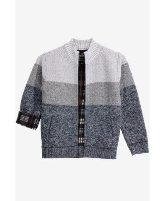 Boys Full Zip Mock Neck Sweater With Fleece Lining