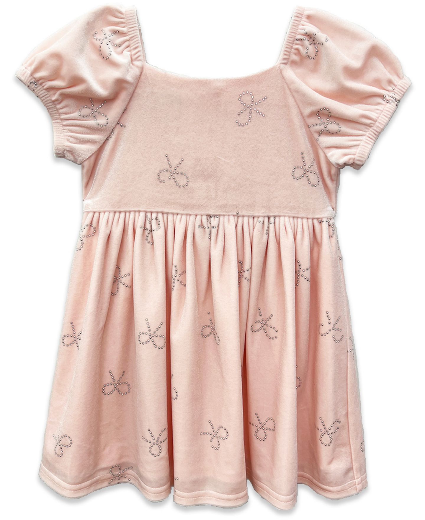 Платье Blueberi Boulevard Puff Sleeve Stretch Velvet Bow Dress для девочек-малышей, цвет: Светлый пастельный розовый — фото 1
