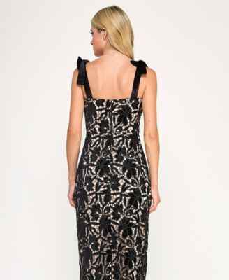 Juniors' Laser Cut Velvet Long Gown