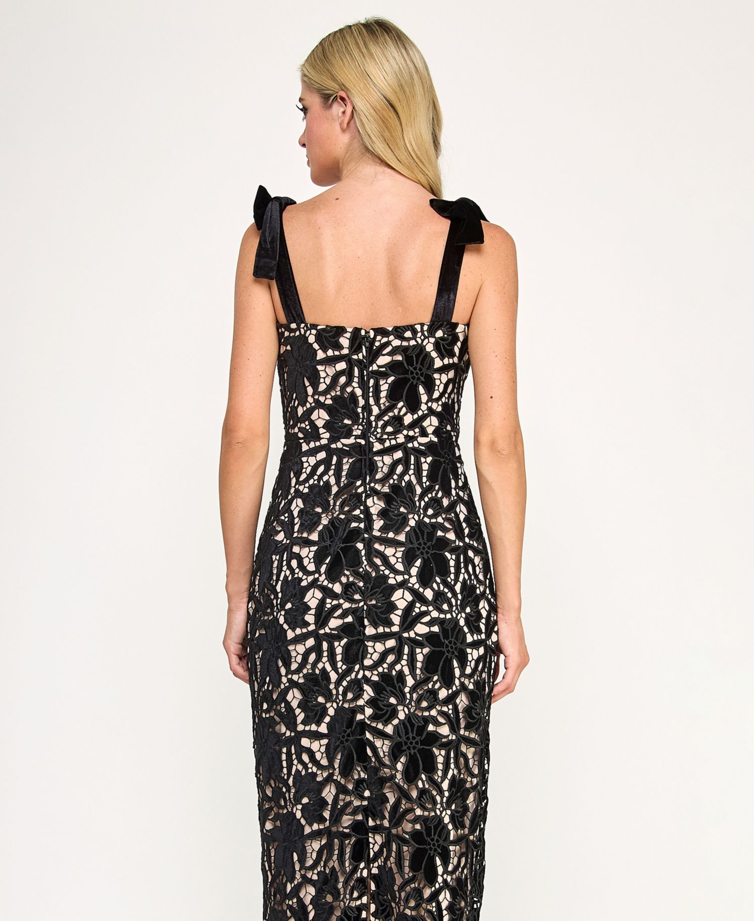 Juniors' Laser Cut Velvet Long Gown