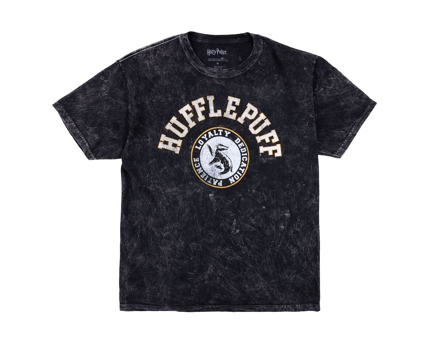 Men's Hufflepuff Varsity Black Vintage Mineral Wash Crew Neck Short Sleeve T-shirt-XXL