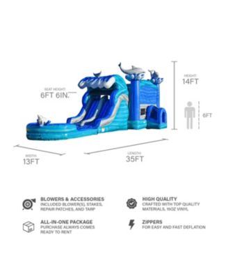Dolphins Commercial Grade Bounce House Water Slide with Dual Lane and Detachable Pool for Kids and Adults (with Blower), Tunnel Entrance, Basketball Hoop, Wet Dry Use, Obstacle Pop Ups