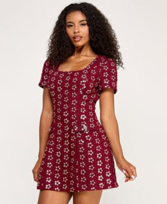 Juniors' Short Sleeve Boucle Dress
