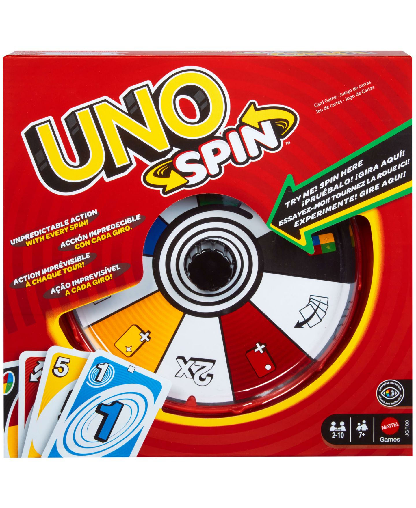Детская карточная игра Mattel UNO Spin Card Game for Kid, Adult and Family Nights, Classic Play — фото 1