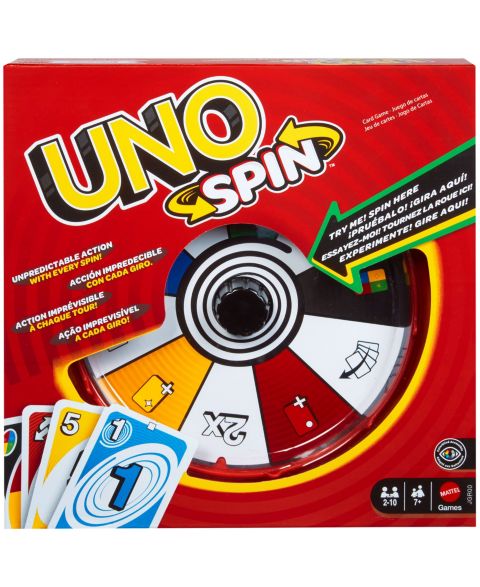 Детская карточная игра Mattel UNO Spin Card Game for Kid, Adult and Family Nights, Classic Play