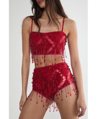 Women's Embellished Tassel Beaded Booty Shorts