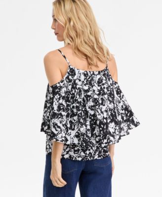 Women's Printed Cold-Shoulder Short-Sleeve Ruffled Top, Macy's Exclusive
