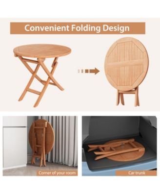 3PCS Outdoor Indonesia Teak Wood Bistro Dining Set Folding Chair & Table Slatted  Patio