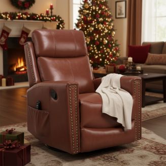 Genuine Leather Heat Massage Manual Recliner Chair with Rocker and Swivel -  Macy's