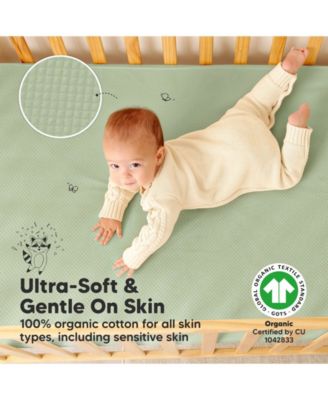 2-Pack Protect+ Waterproof Crib Mattress Protector Covers, Quin Quilted Cotton Baby Mattress Topper, Toddler Crib Sheets