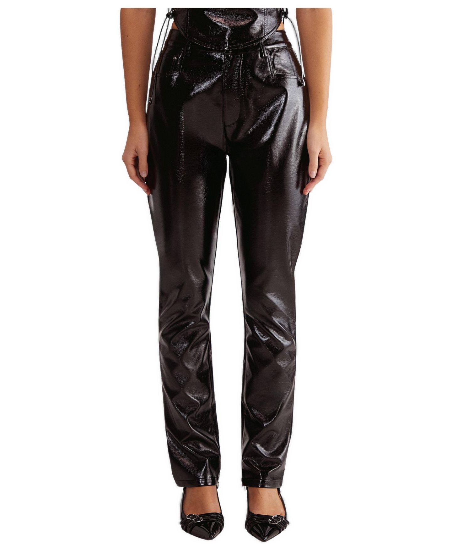 Женские брюки Nasty Gal Distressed High Waisted Vinyl, цвет: Чёрный — фото 1