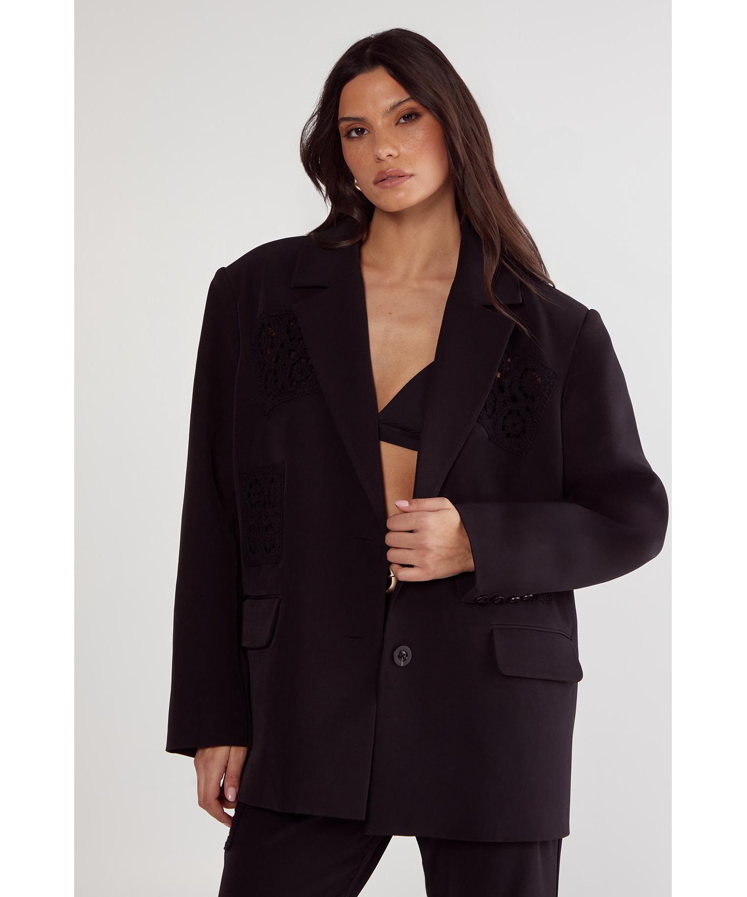 Women's Tailored Crochet Insert Oversized Blazer