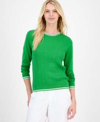 Women's Cotton Cable Knit Crewneck Sweater