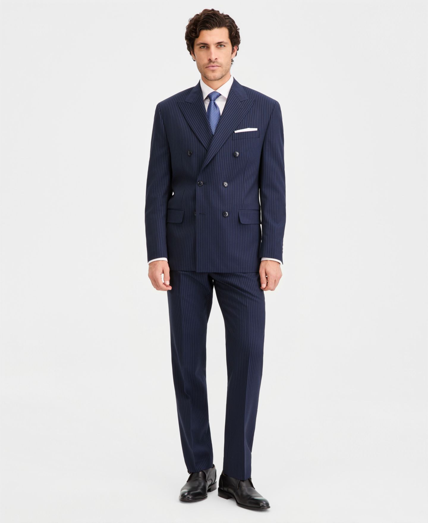 Мужские комплекты Michael Kors Classic-Fit Navy Pinstripe Double-Breasted Suit Separates, цвет: Тёмно-синий — фото 1