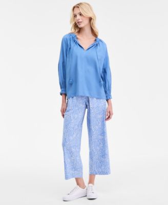 Nautica Jeans - Women's Plaid Linen-Blend Drawstring Pants