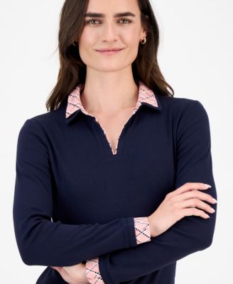 Nautical Jeans Women's Double-Collar Long-Sleeve Top 