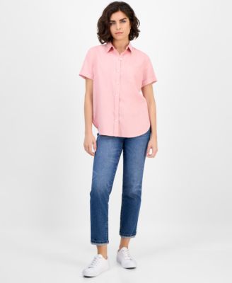 Women's Solid Short-Sleeve Camp Shirt