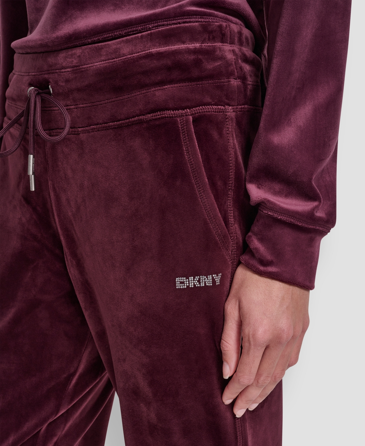 Dkny Women's Platinum Velour Rhinestone Logo Slim Fit Joggers