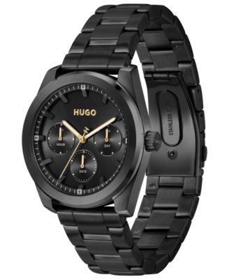 Men's Bright Sport Quartz Multifunction Ionic Plated Black Steel Watch, 42mm
