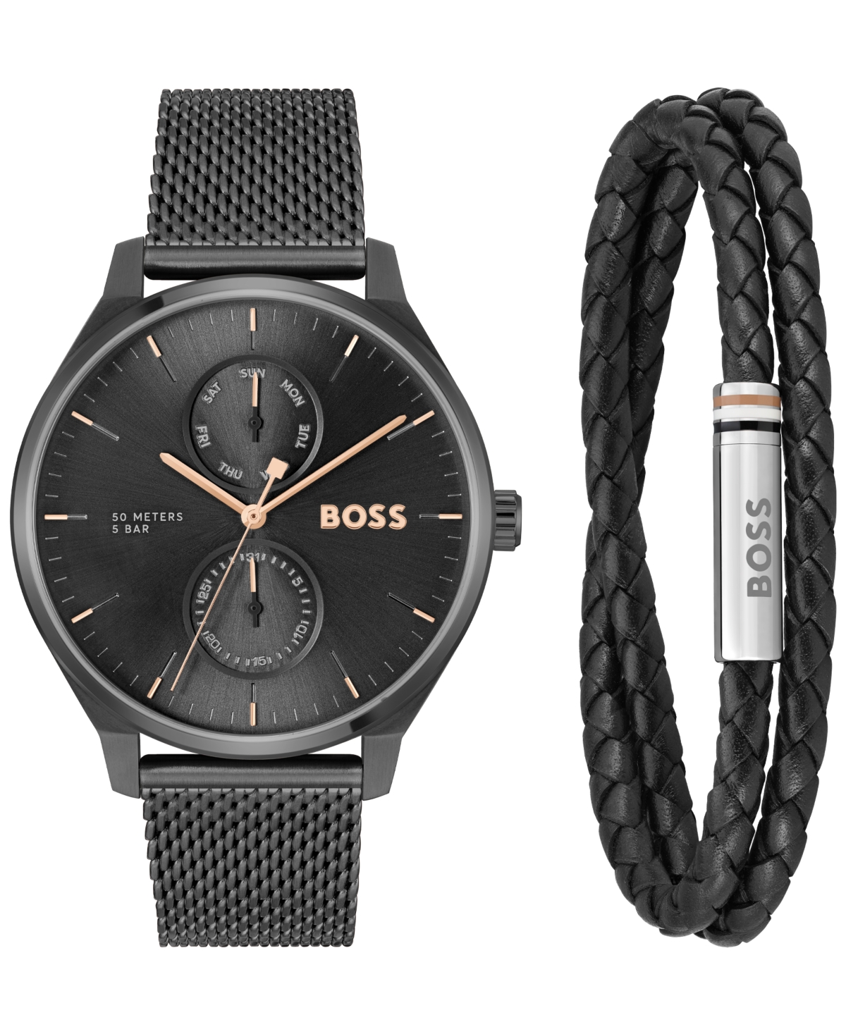 Hugo Boss Men's Tyler Giftset Quartz Multifunction Ionic Plated Black Steel Watch, 43mm In Black