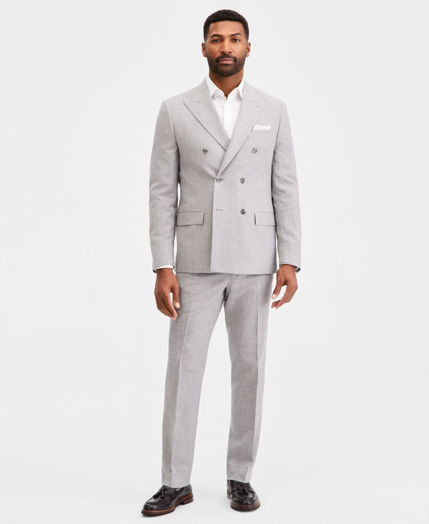 Мужская куртка Michael Kors Classic-Fit Double Breasted Mini Houndstooth Suit Separate, цвет: Светлый серый — фото 4