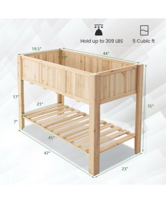 47'' Wooden Raised Garden Bed w/Bottom Shelf & Bed Liner Outdoor Elevated Planter Box