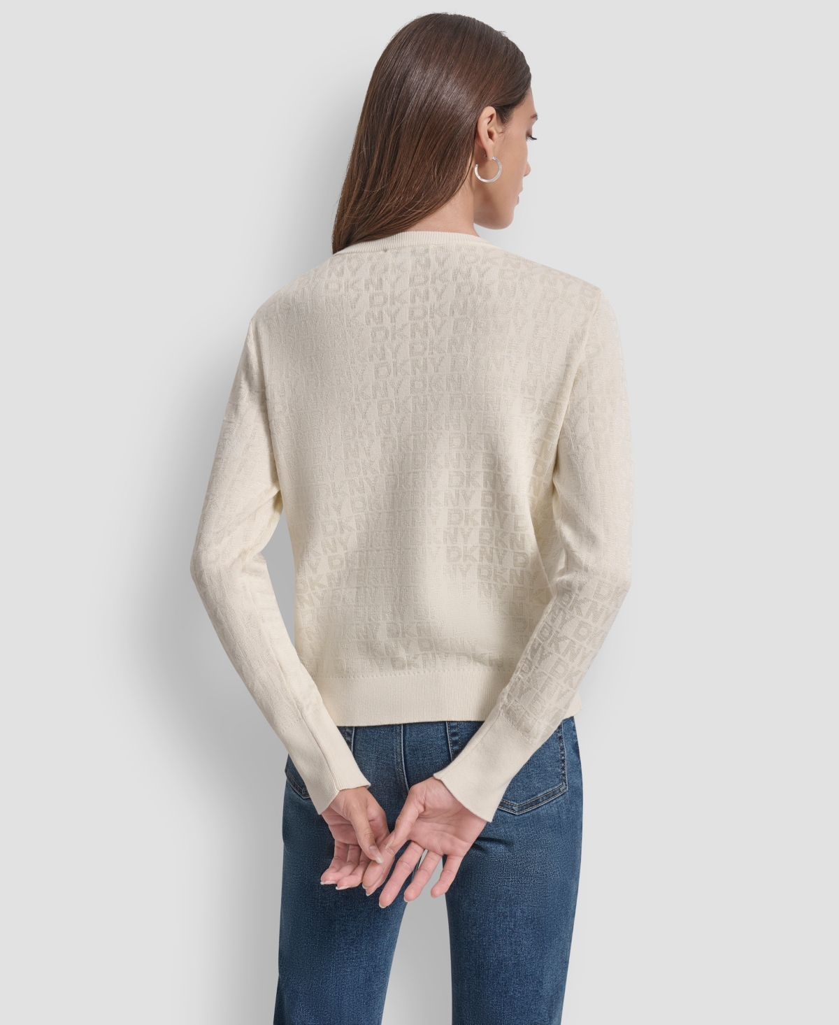 Dkny Jeans Petite Geometric Print Crewneck Sweater In Yellow