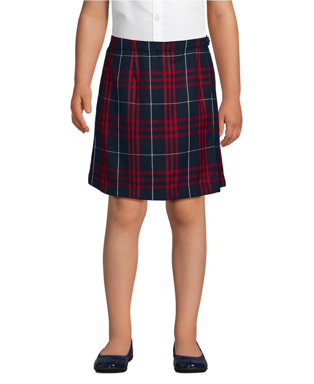 Lands' End Big Girls School Uniform Plaid A Line Tab Skort Top of Knee