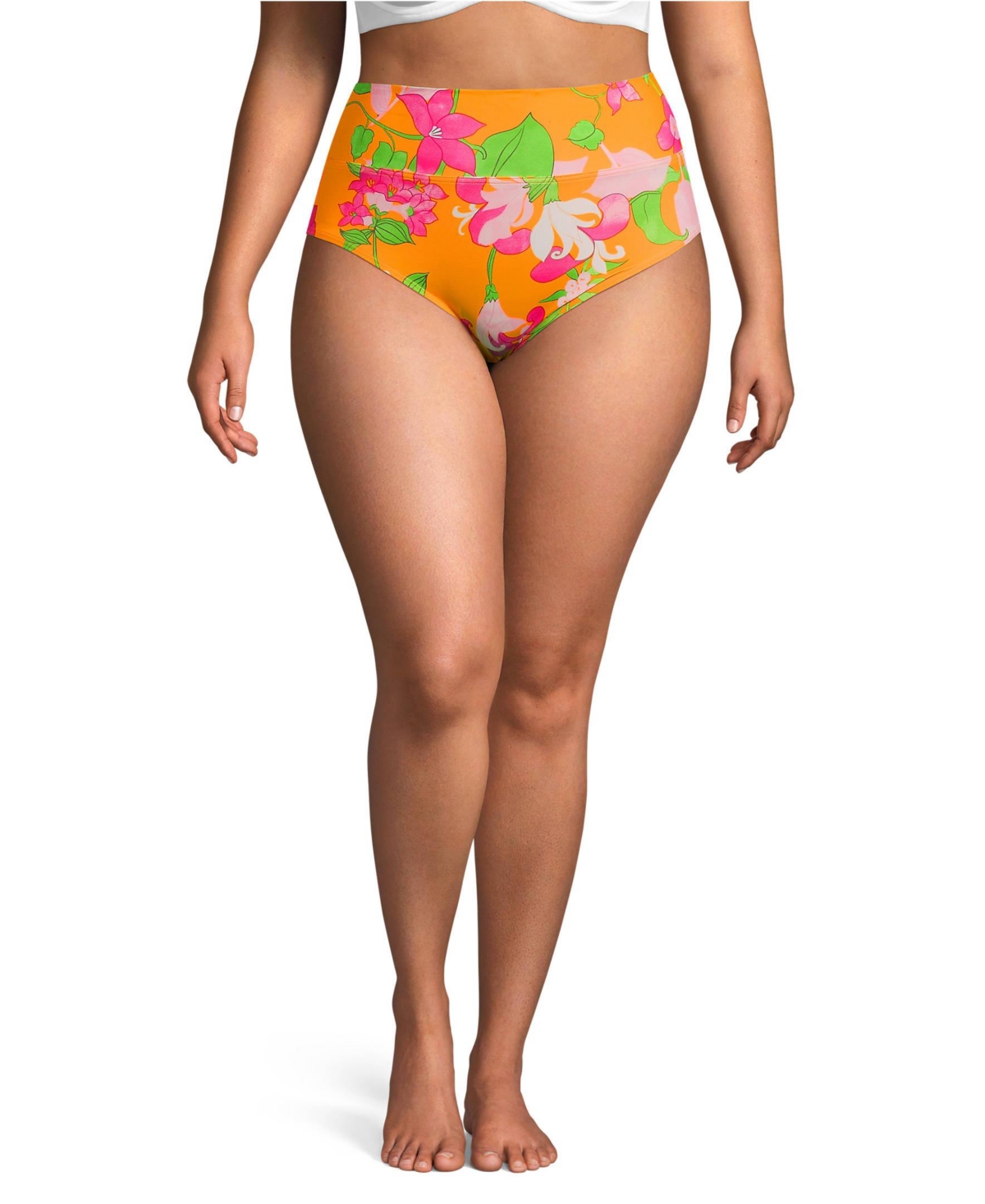 Lands' End Plus Size Pinchless High Waisted Bikini Bottoms - Sweet mango lilies