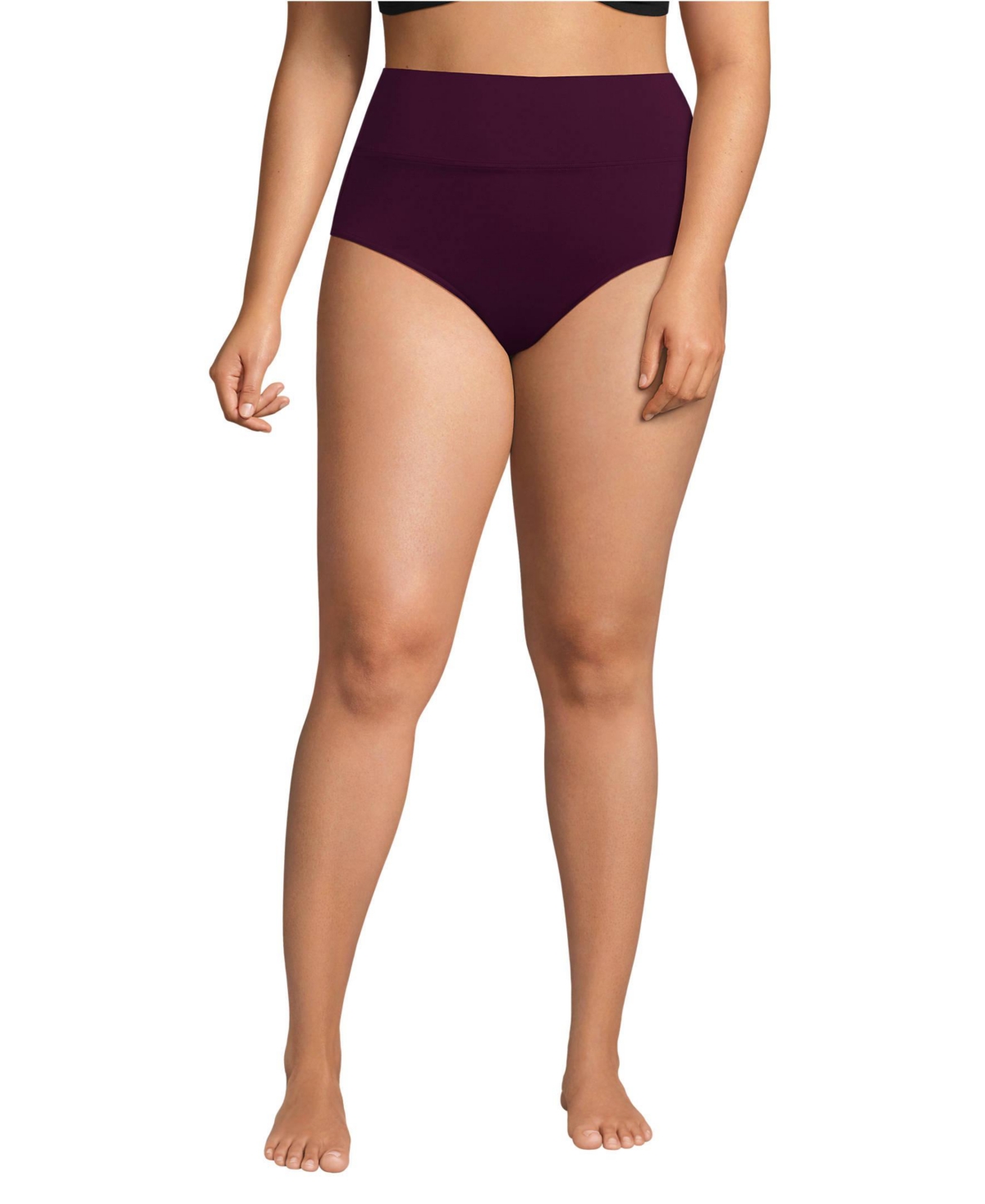 Lands' End Plus Size Pinchless High Waisted Bikini Bottoms - Dark wine