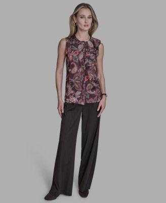 BCBG - Women's Printed Ruffle Button-Down Top