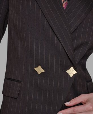 Women's Pinstripe Peak Lapel Notch Collar Jacket
