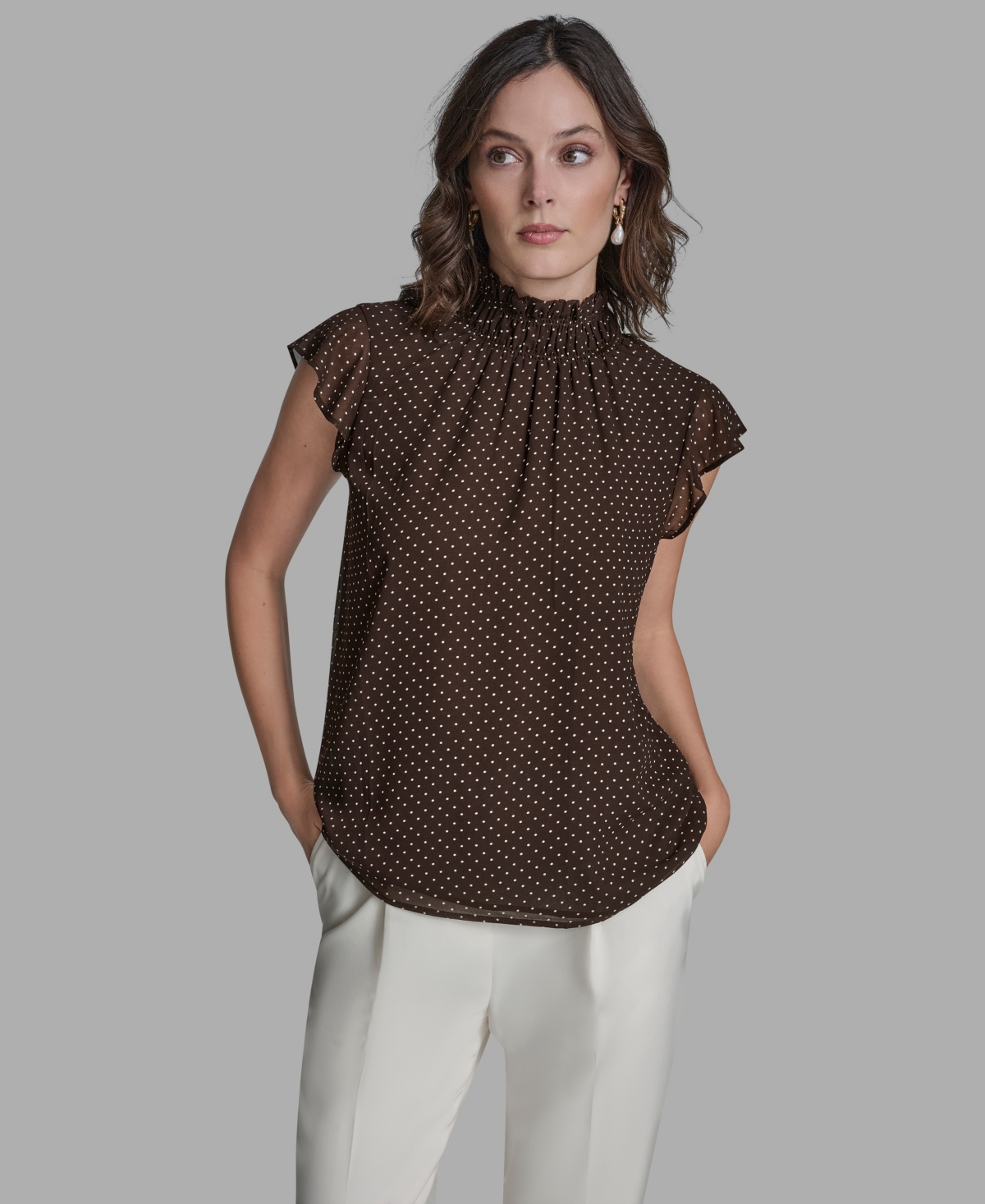 Bcbg Women's Polka Dot Mock Neck Blouse
