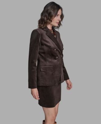 Women's Notch Collar Corduroy Double Breasted Jacket