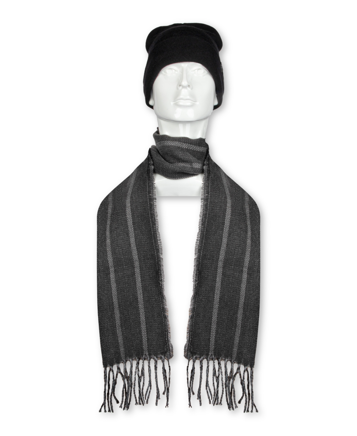 Kenneth Cole Reaction Men's 2-Piece Striped Scarf and Beanie Set