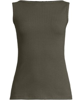 Women's Plus Size Sleeveless Pointelle Rib Boat Neck Tank