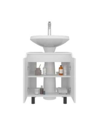Londres Bathroom Vanity Cabinet for Pedestal Sink – Freestanding Storage Unit with Double Doors, Internal Shelves, and Open Back Design for Small Spaces,White