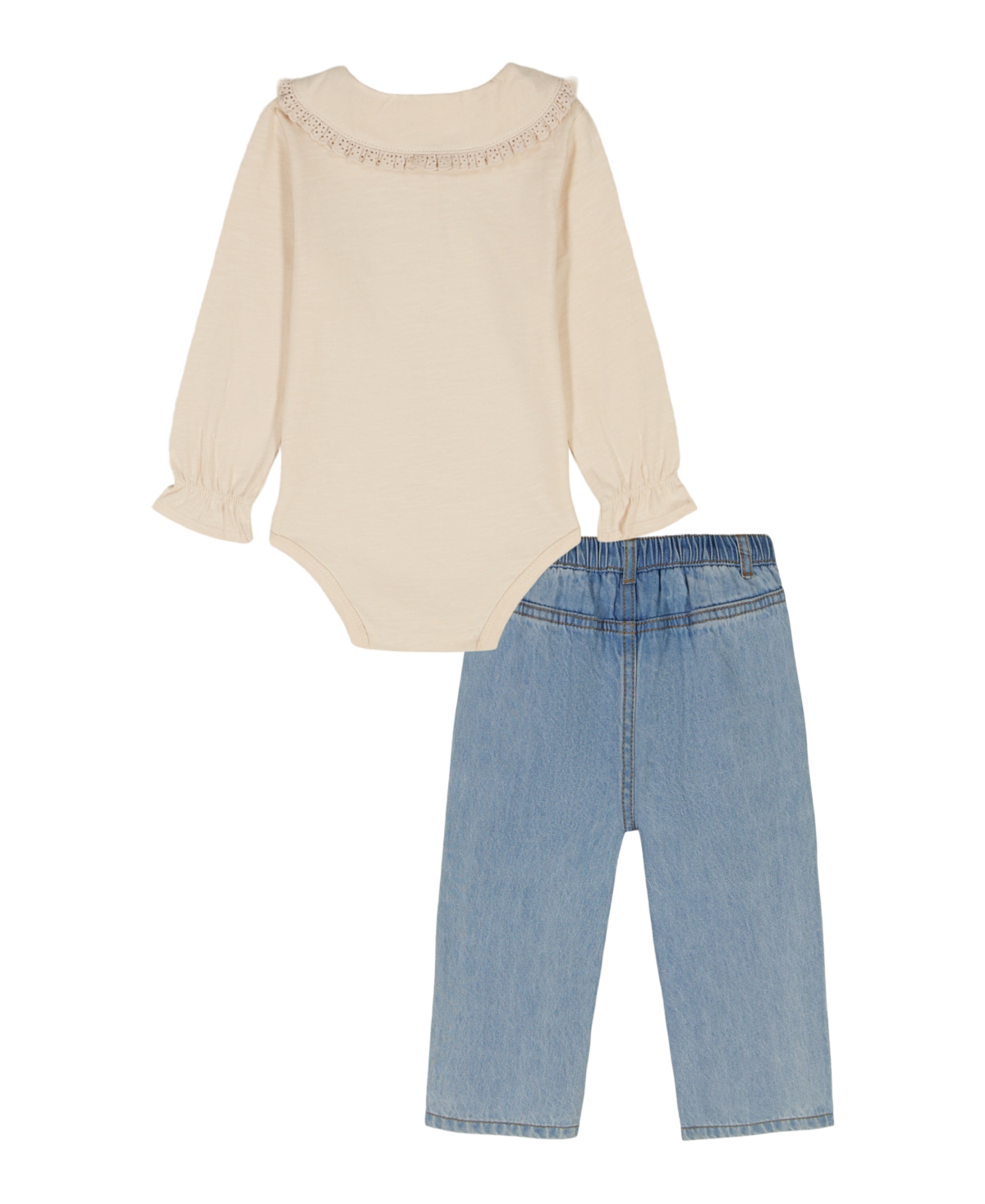 Calvin Klein Baby Girls 2-piece Peter-pan Collared Bodysuit And Wide Leg Denim Pants Set In Multi