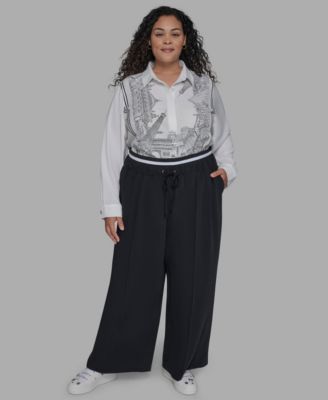 Plus Size Double Waistband Long Casual Pants