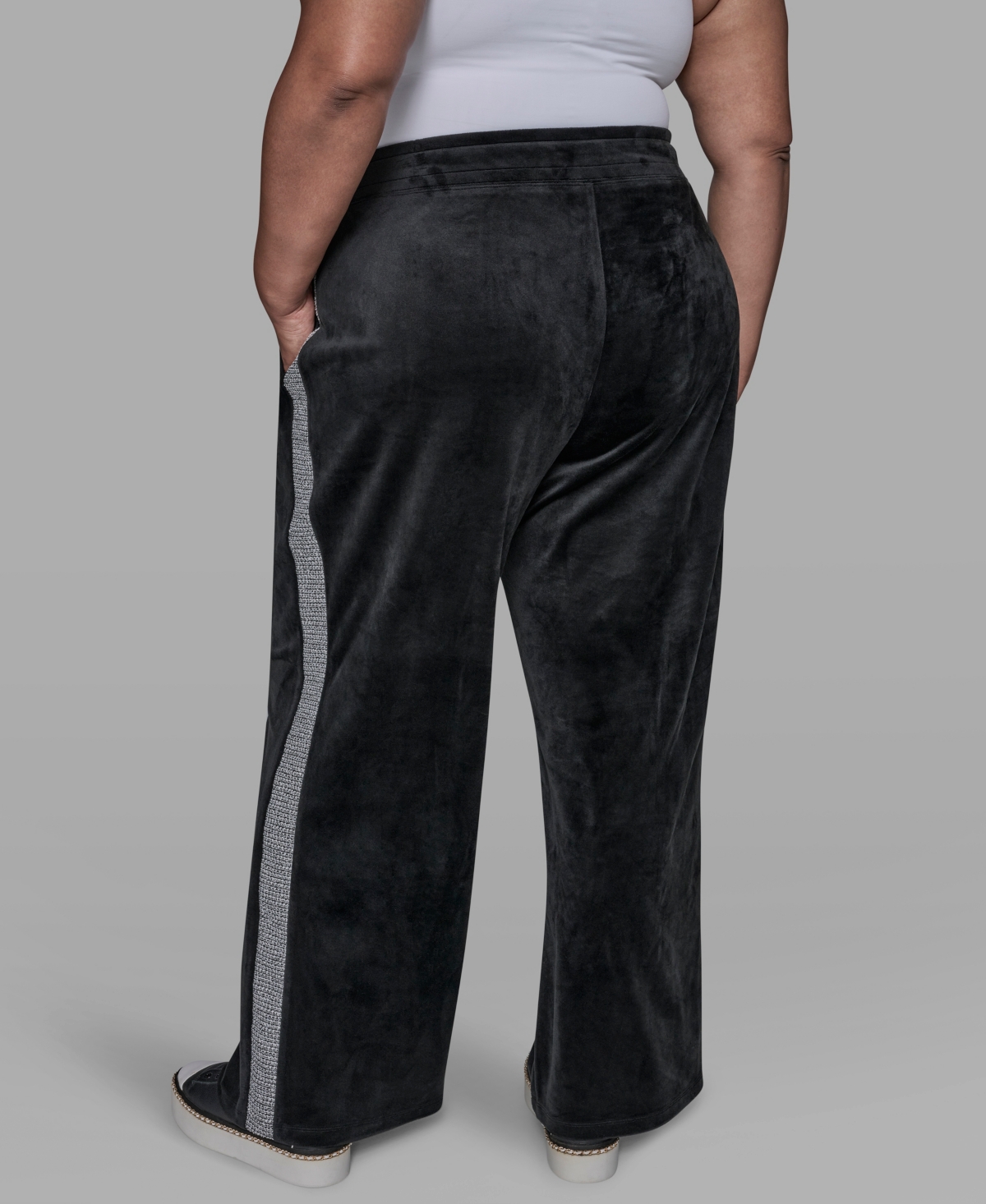Karl Lagerfeld Plus Size Side Tweed Trackpants In Black
