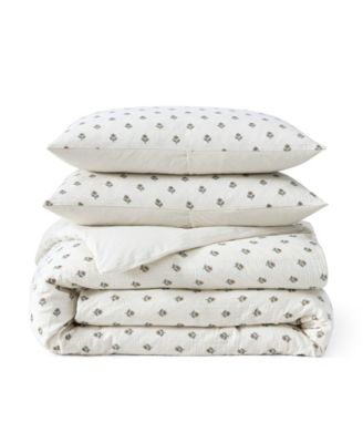 Block Print Gauze Cotton 3-Pc. Duvet Cover Set, Full/Queen