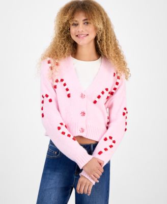 Planet Heart - Juniors' 3D Candy Cane Cropped Cardigan