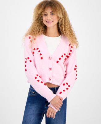 Planet Heart Juniors' 3D Candy Cane Cropped Cardigan - Macy's