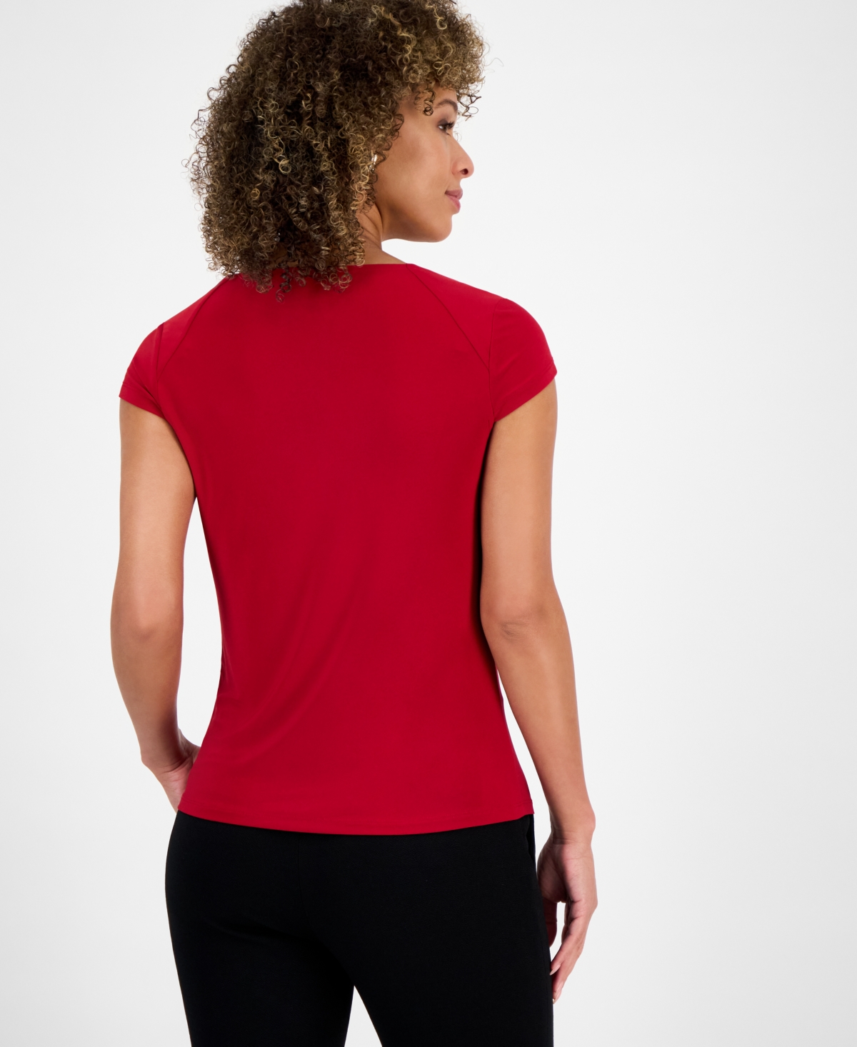 Kasper Petite Cowlneck Cap-sleeve Top In Red
