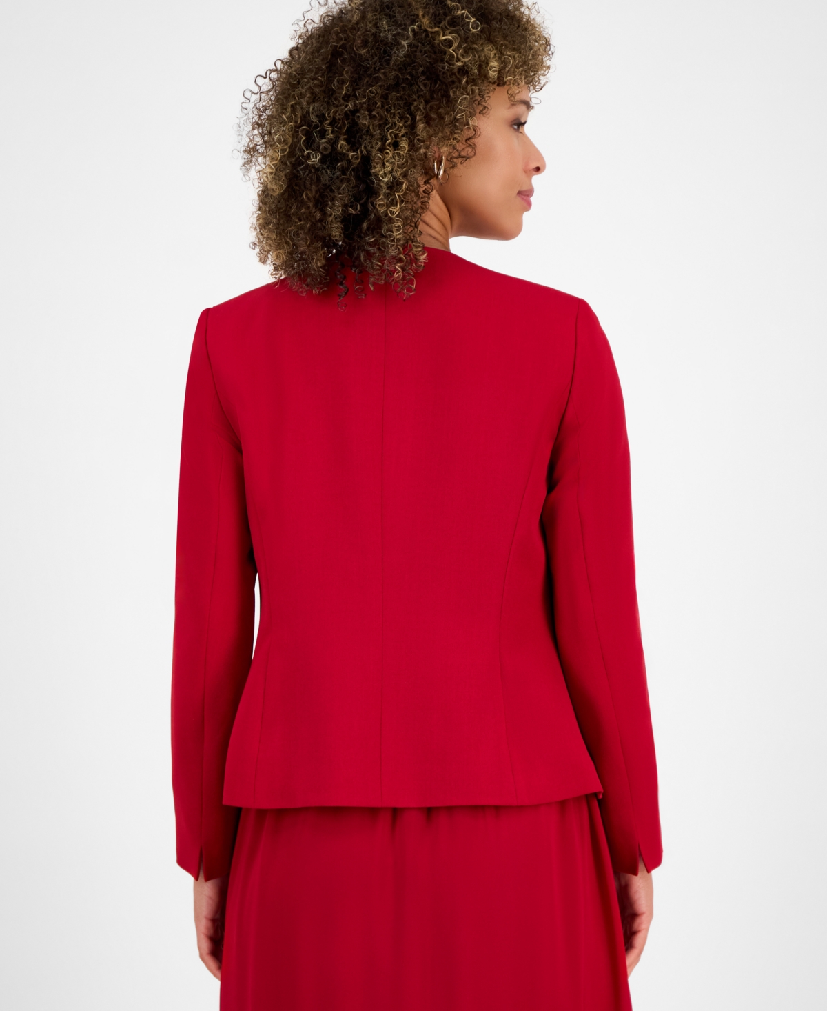 Kasper Petite Stretch-Crepe Collarless Open-Front Jacket
