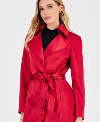 Satin Button Front Trench Coat, Regular & Petites