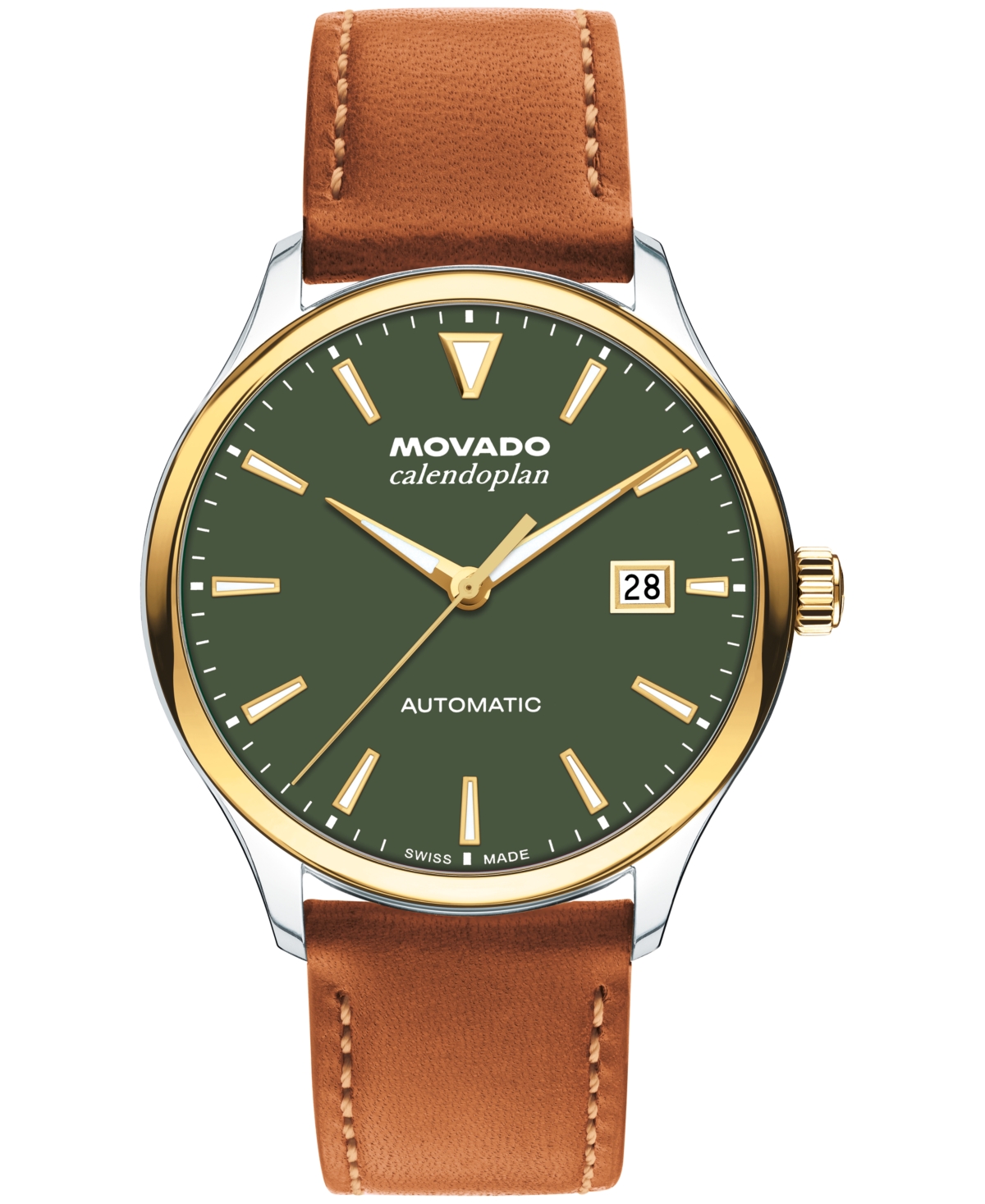 Movado Men's Calendoplan Swiss Automatic Cognac Leather Watch, 40mm