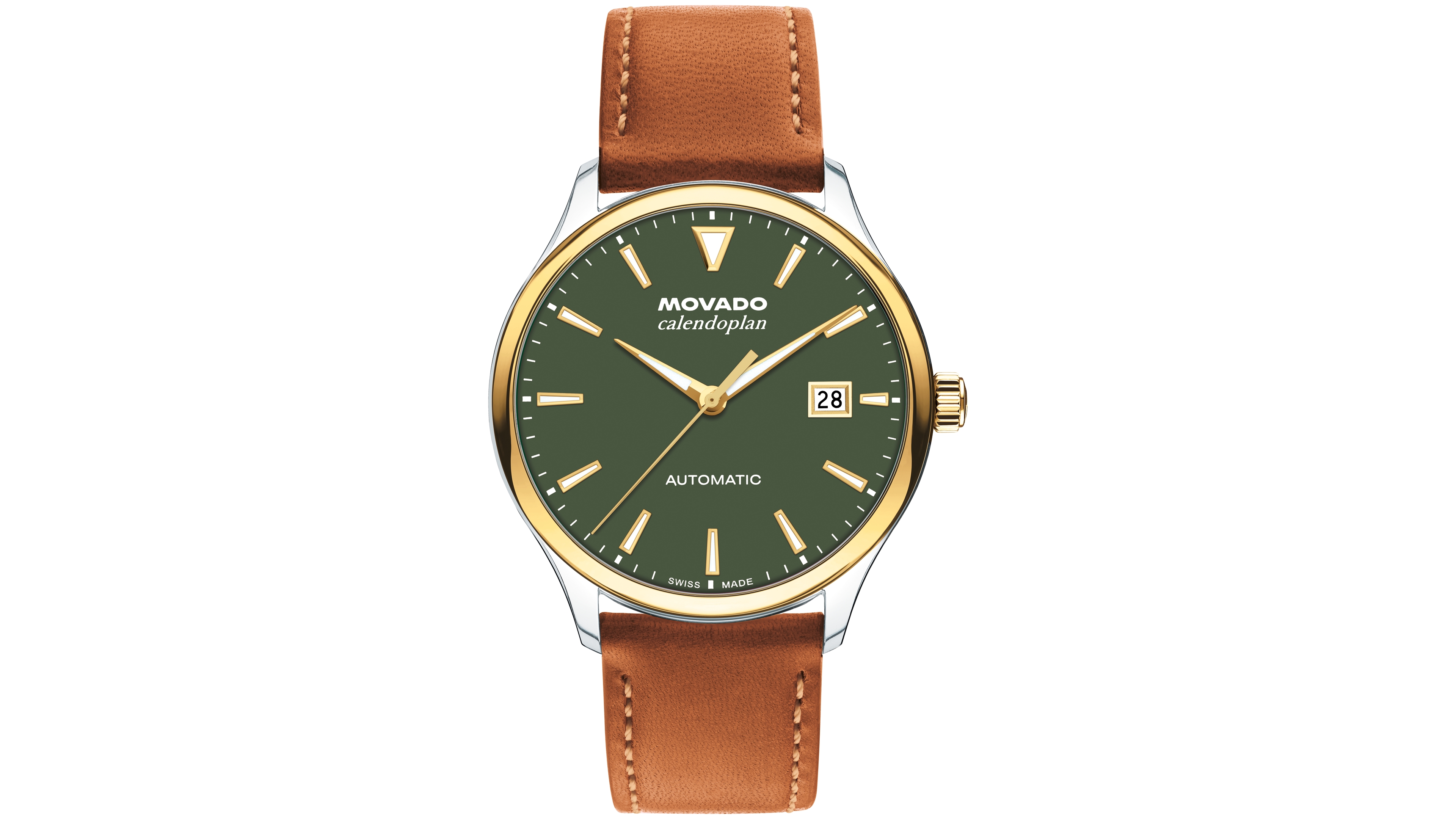 Movado Men's Calendoplan Swiss Automatic Cognac Leather Watch, 40mm