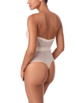 Women's Sheers Strapless Mesh-Panel Thong Bodysuit DK6008