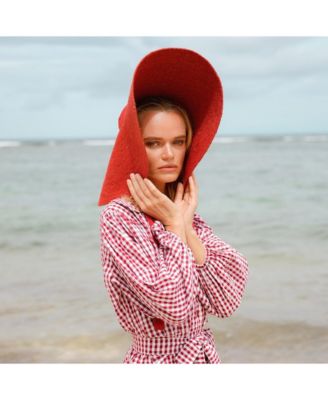 Lola Wide Brim Jute Straw Hat In Red